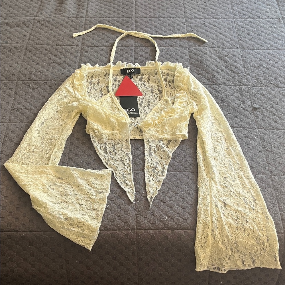 EGO Cream Lace Bell Sleeve Top
